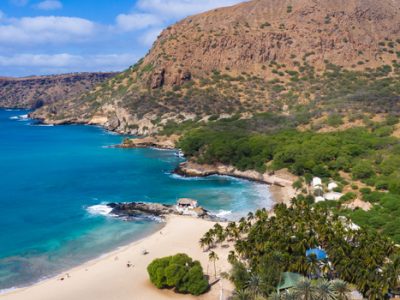 Aerial view of Tarrafal beach in Santiago island in Cape Verde - Cabo Verde